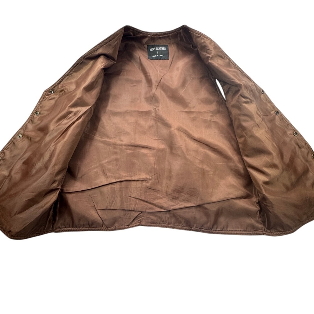 Kens Leather Patchwork Pigskin Vest Mens Large Brown Vintage Western Cowboy Bike - Picture 11 of 16